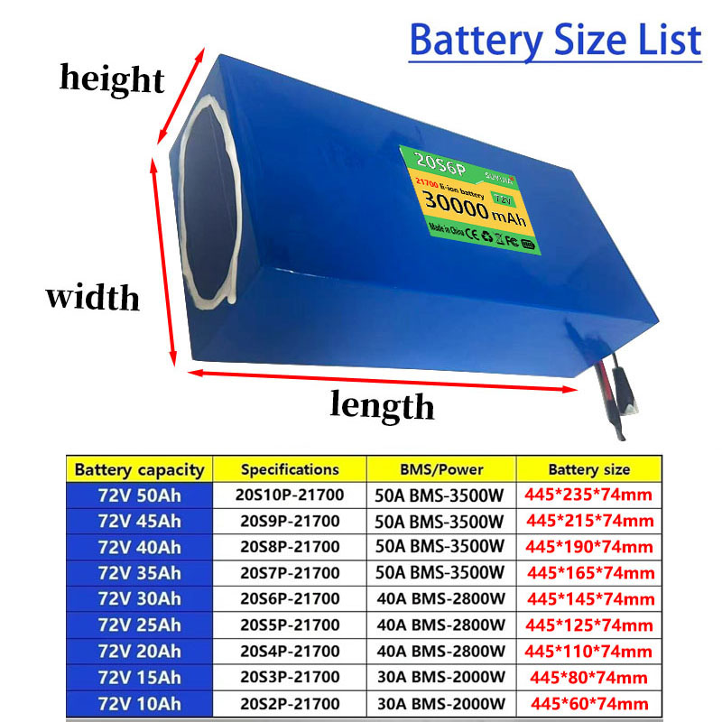 Batterie au lithium 21700 72V  - Electric Bicycle Battery 72V 30Ah avis et prix